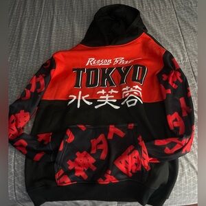 Tokyo Pullover Hoodie Long Sleeves Size L - Reason Clothing Sweatshirt Red Black
